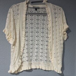 Elementz Cream Ruffle-Trim Cardigan